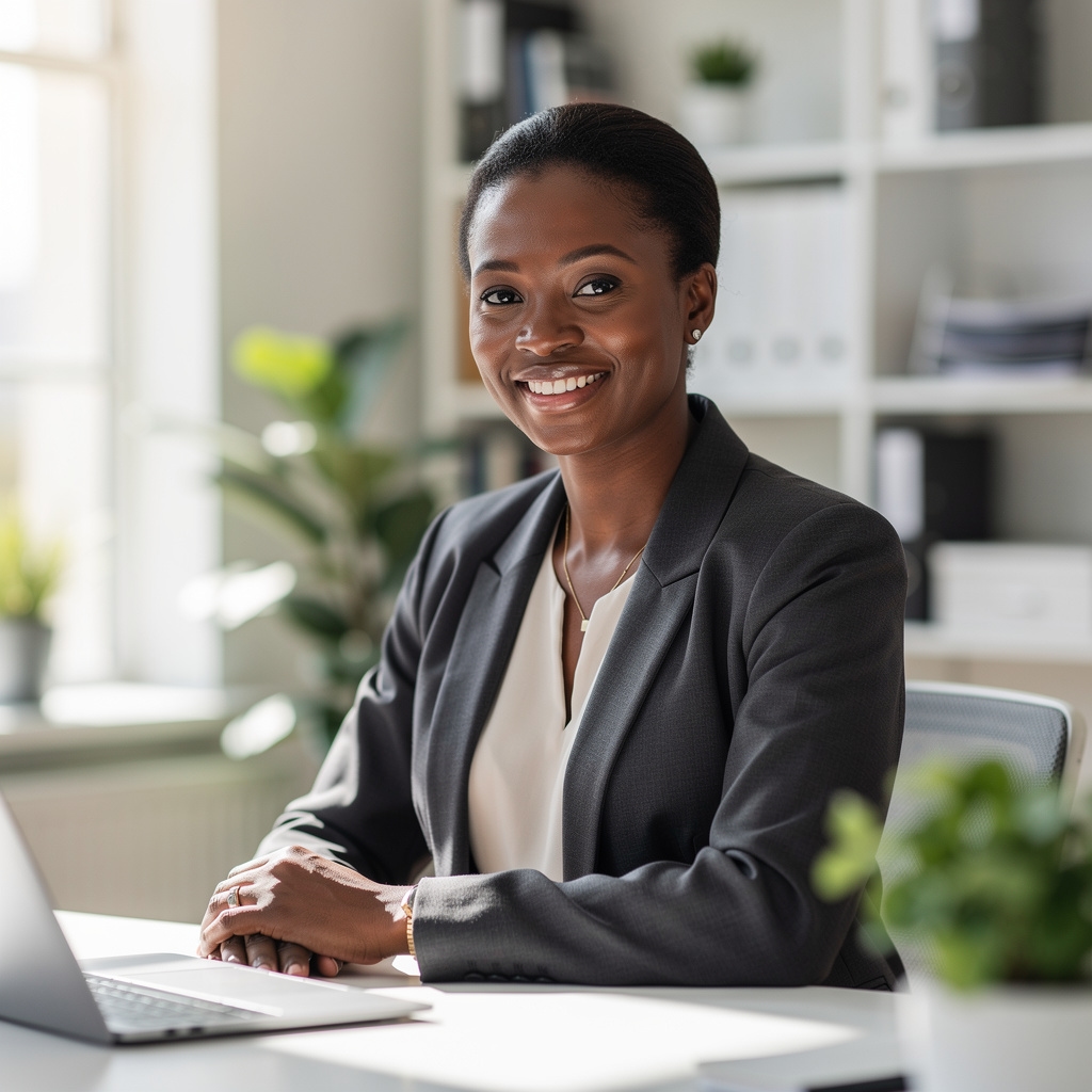 Naledi Sithole, curriculum director, a professional woman in her late thirties smiling warmly in a bright office environment